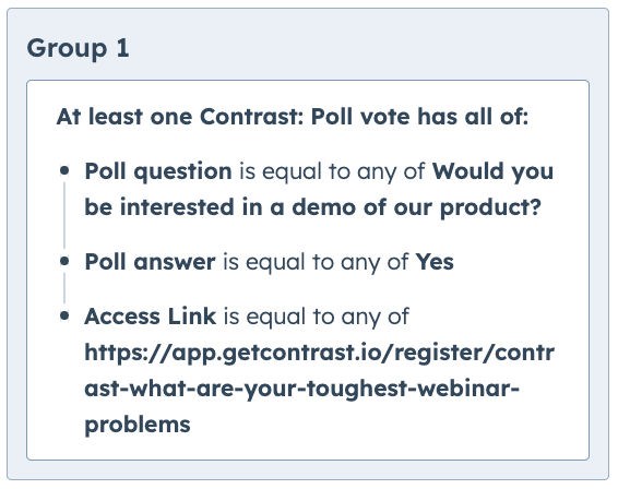 HubSpot list of people who answered a specific question for a webinar