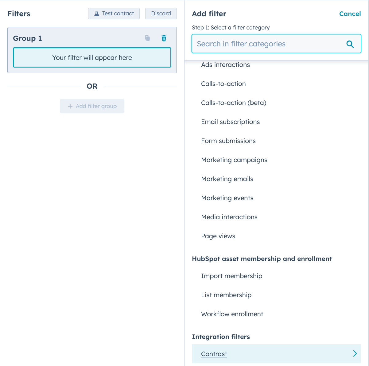 Contrast Integration filter in lists