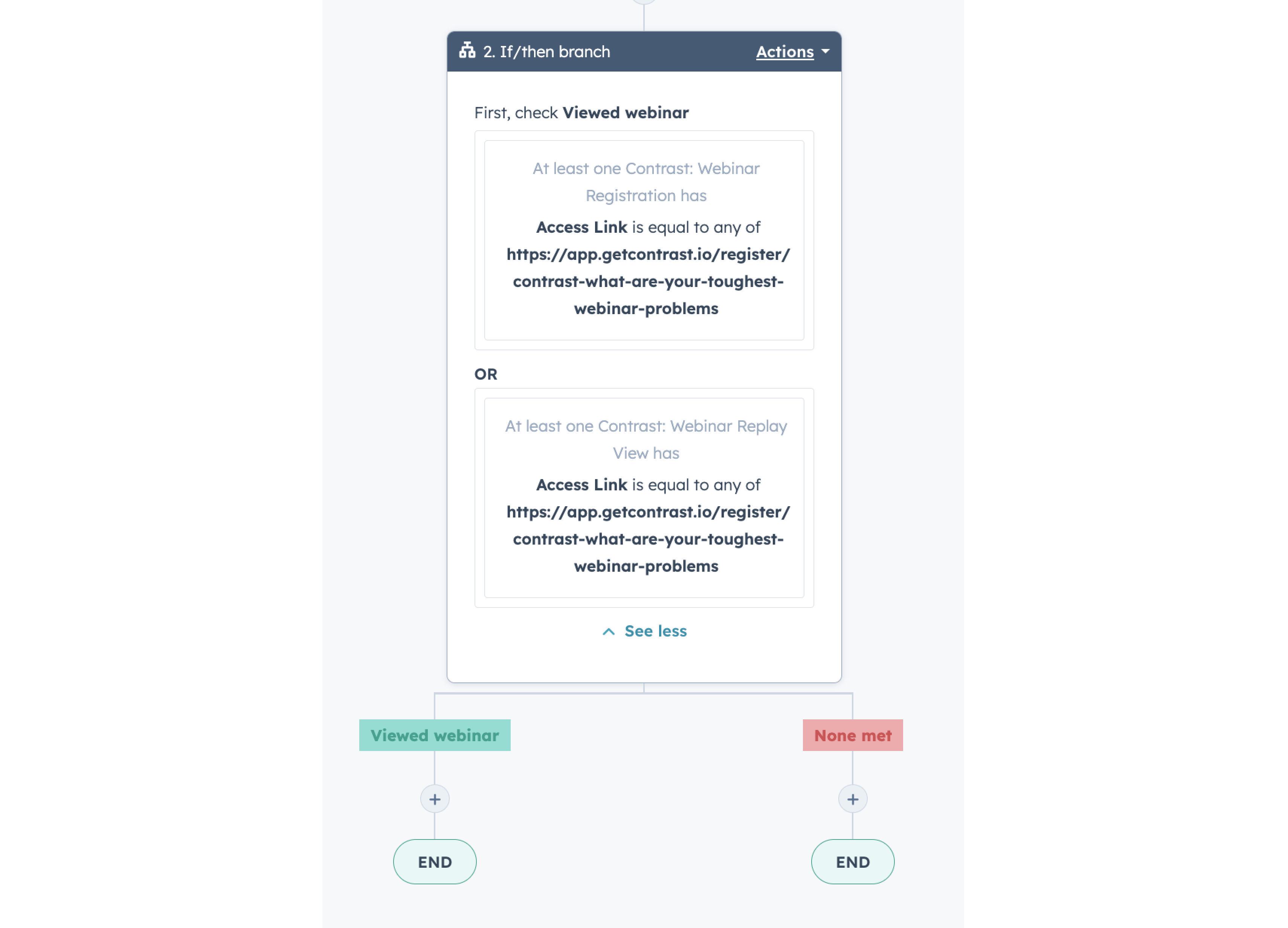 Creating viewing conditions in HubSpot workflows