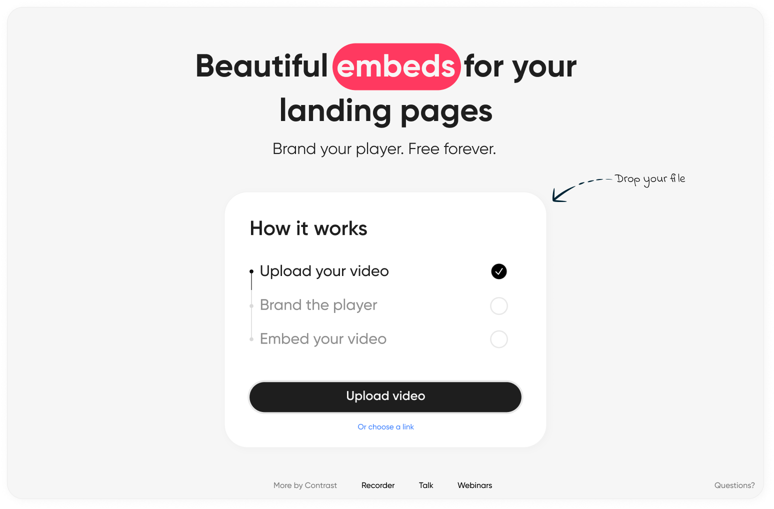 Screenshot showing the free tool embed.getcontrast.io to embed a video