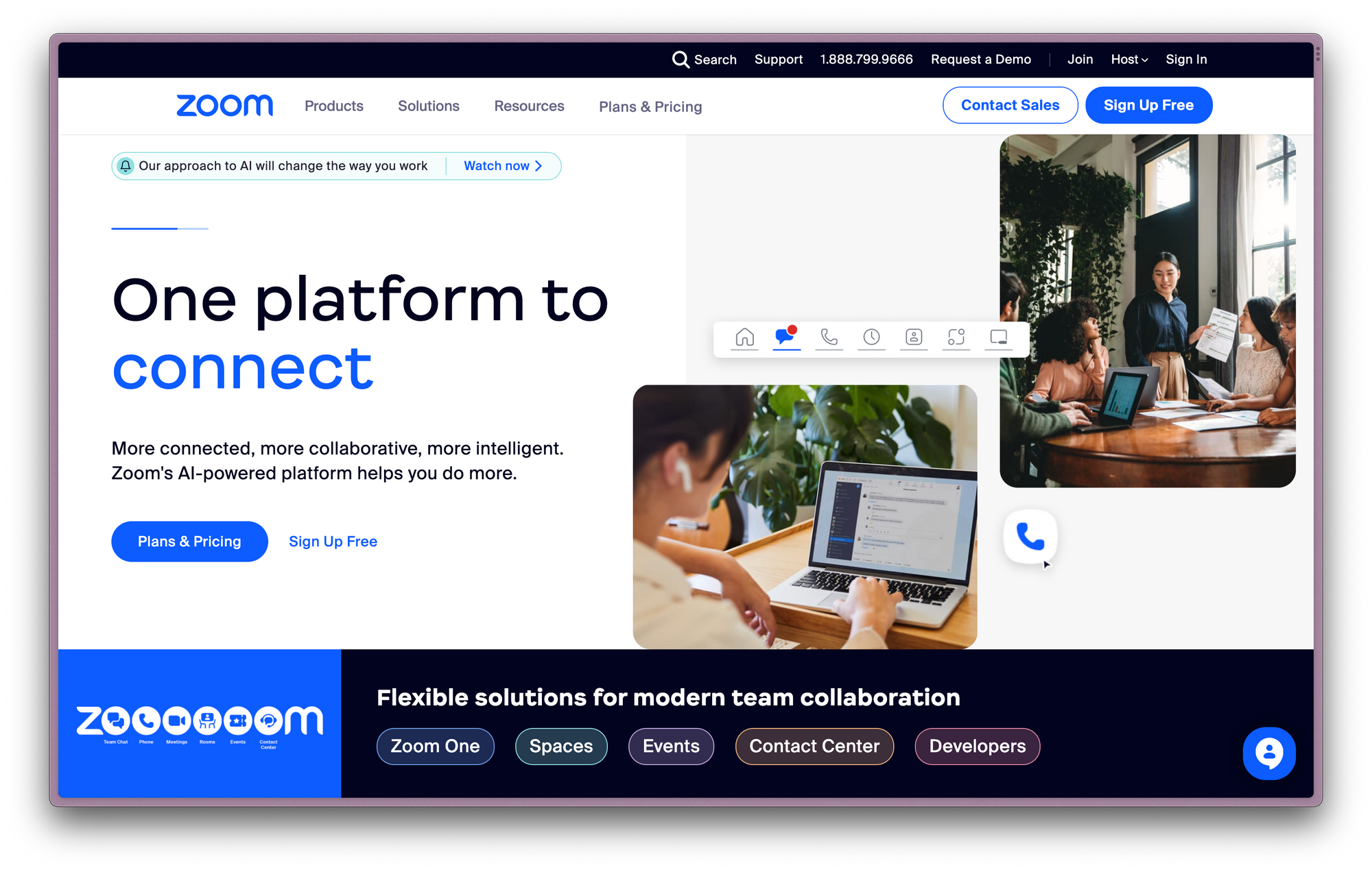 Screenshot of Zoom homepage