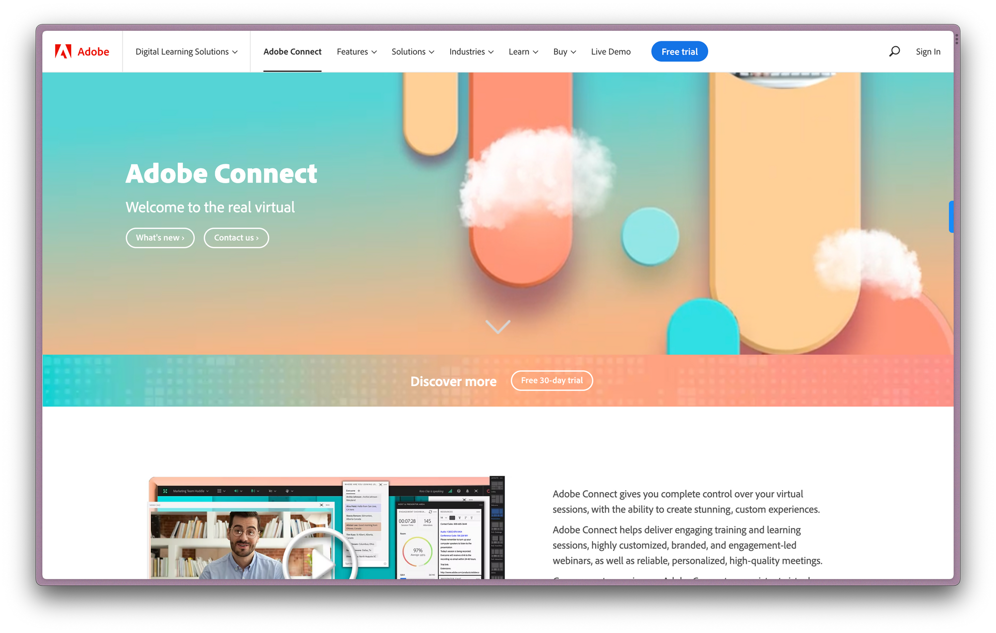 Screenshot of Adobe Connect homepage