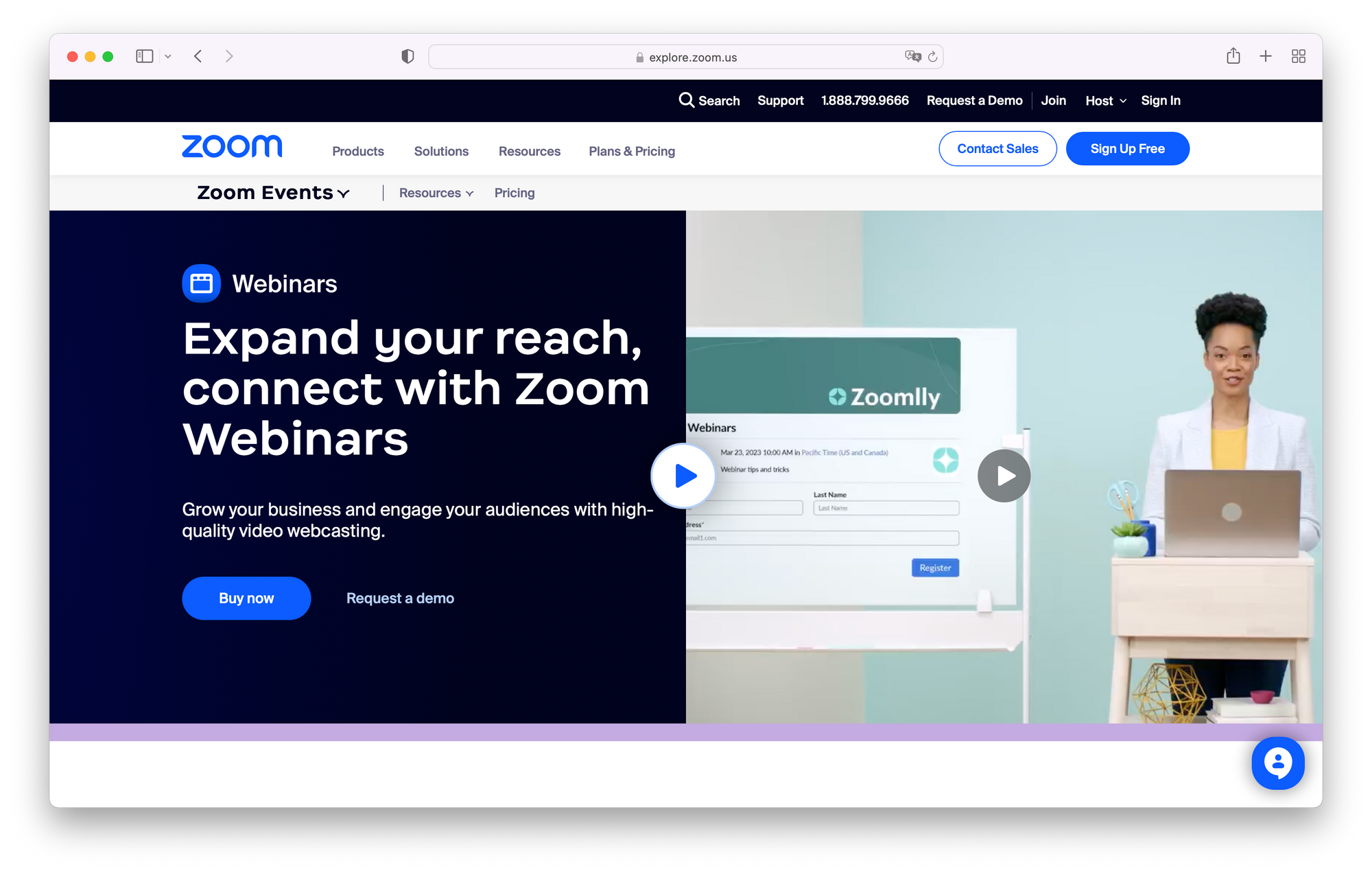 Screenshot of Zoom Webinars homepage