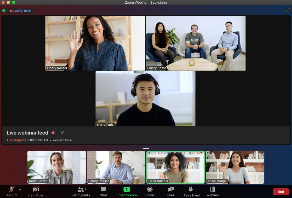 Screenshot of Zoom webinar host experience