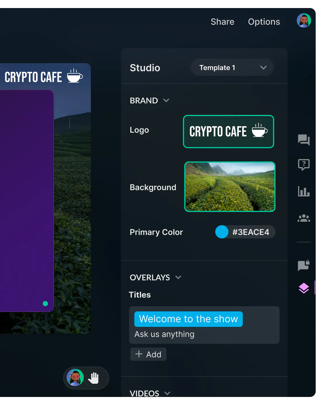 Screenshot of Branding options in Crowdcast