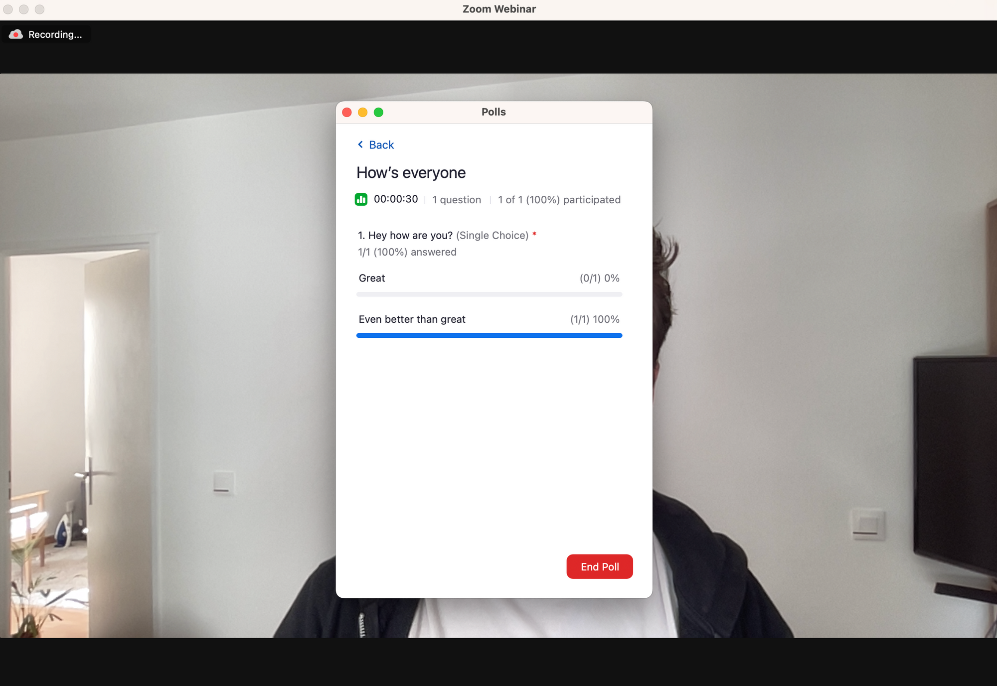 Screenshot from the Poll feature on Zoom