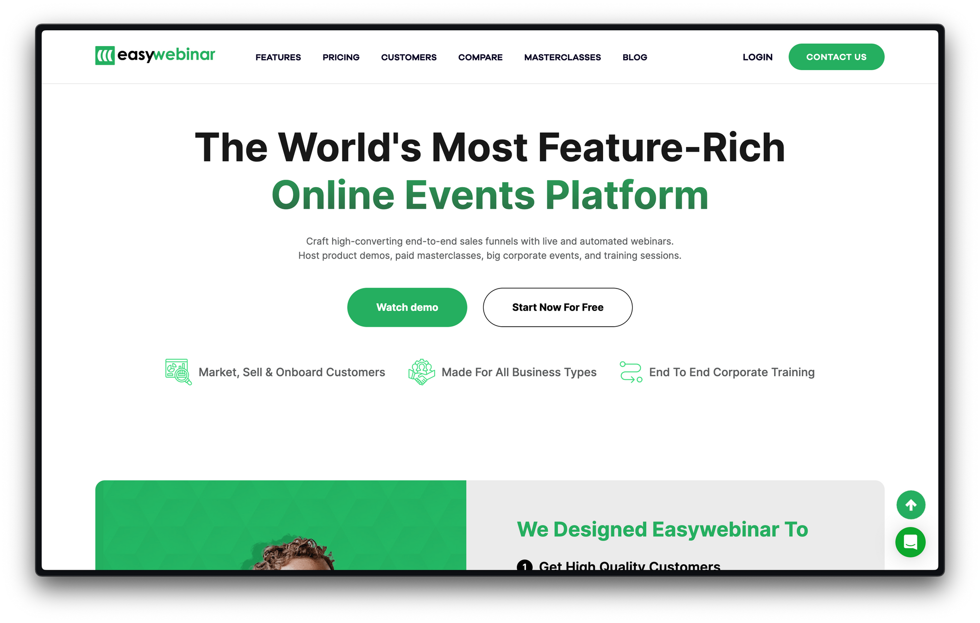 Screenshot of Easywebinar's homepage
