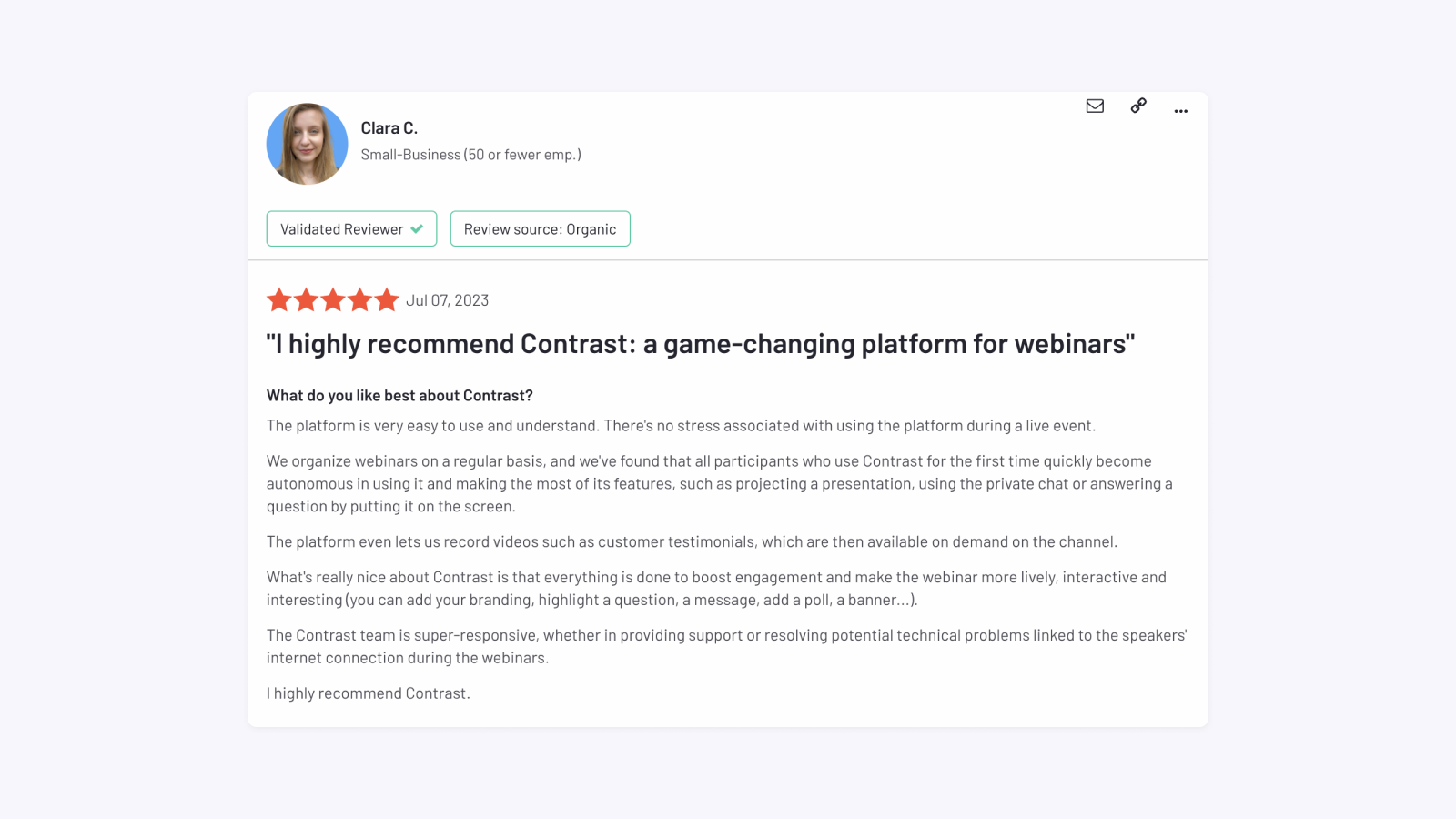 5-star G2 Review about Contrast