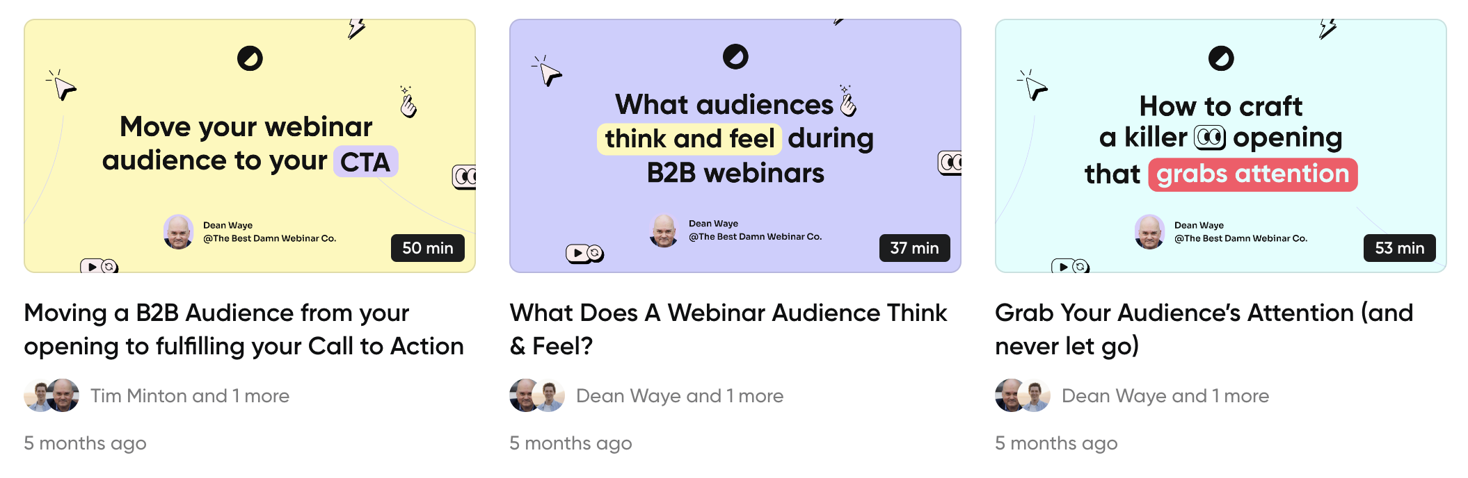 Screenshot of different webinar thumbnails