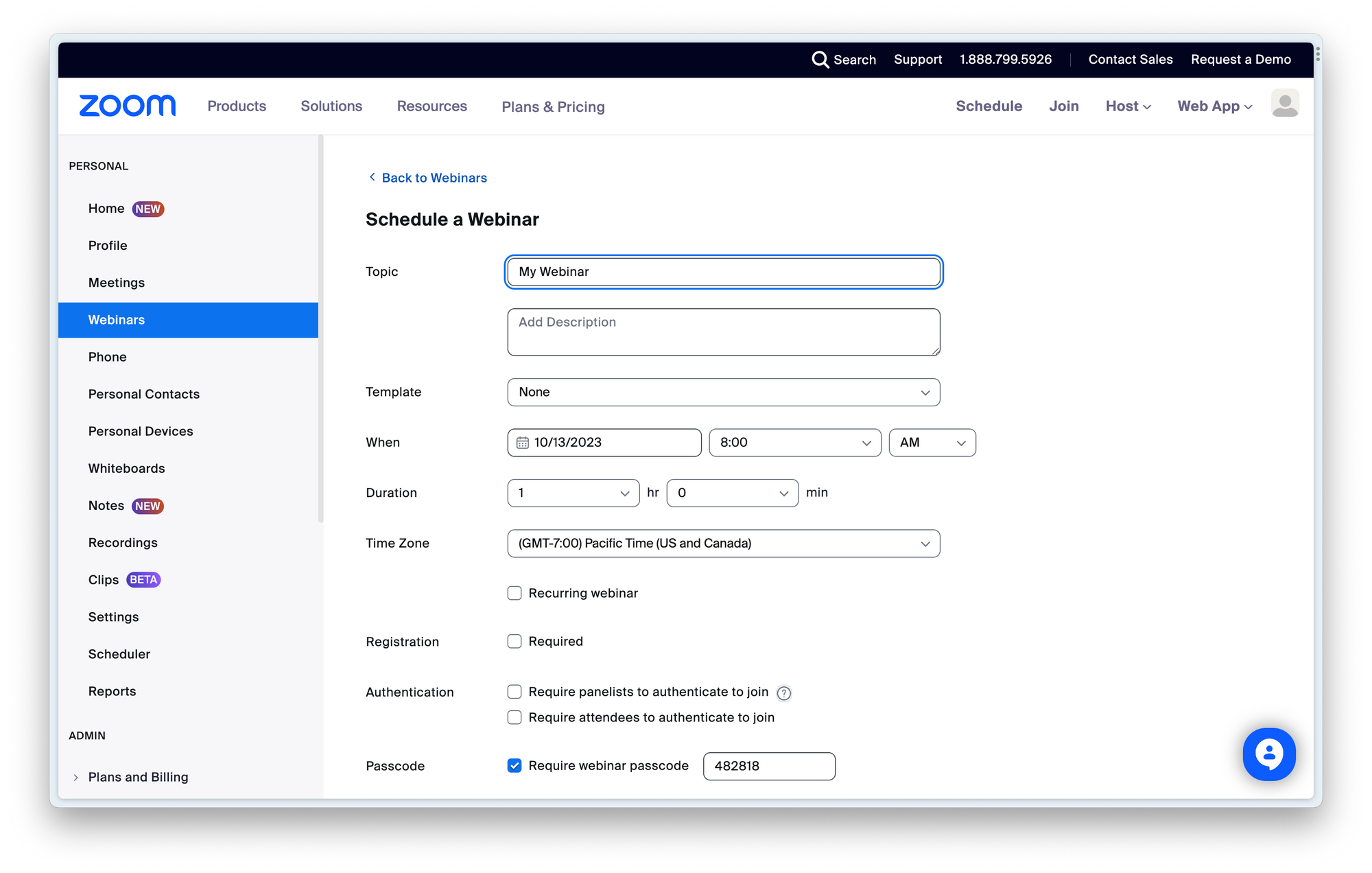 Screenshot that shows how to set up a webinar on Zoom