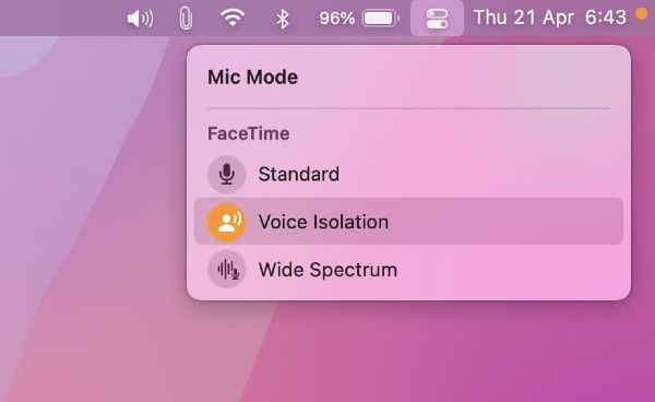 Screenshot of Apple Voice Isolation