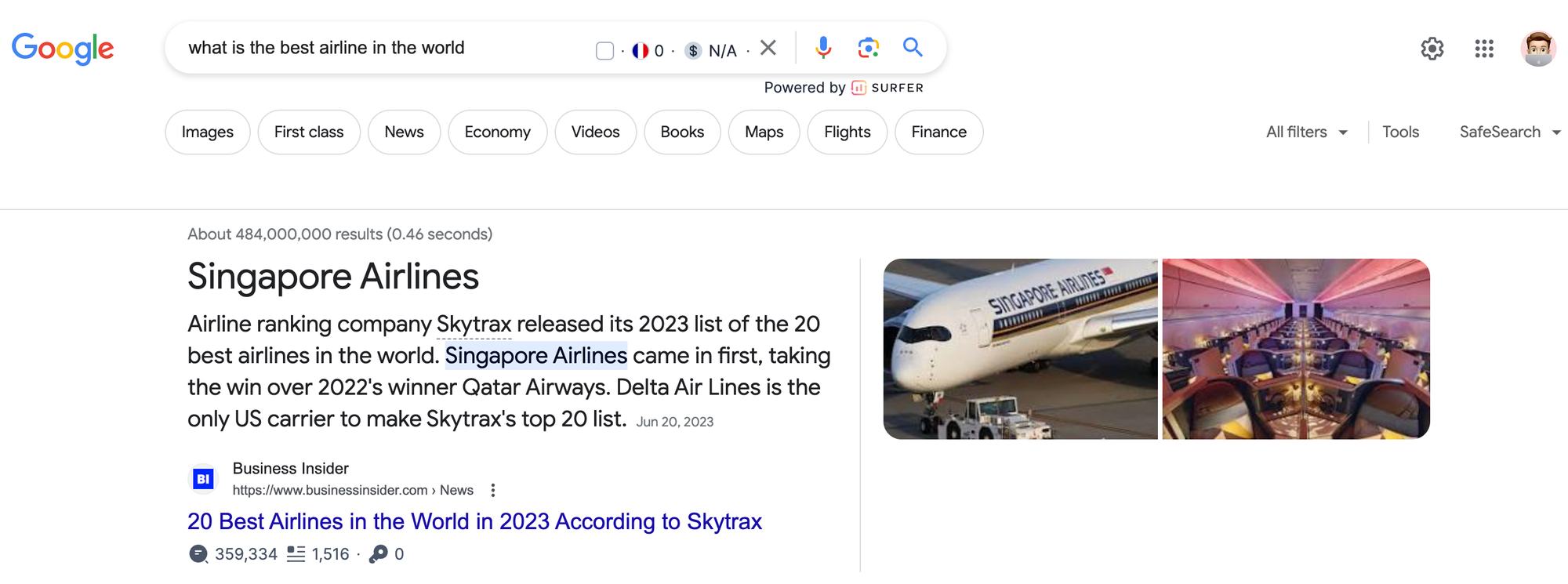 Screenshot that shows a position zero on Google search results