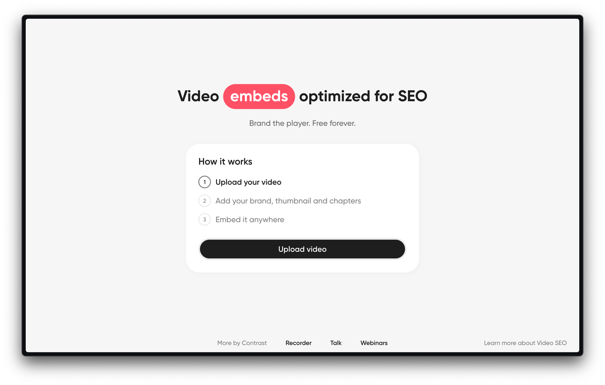 Screenshot of uploading a video on embed.getcontrast.io