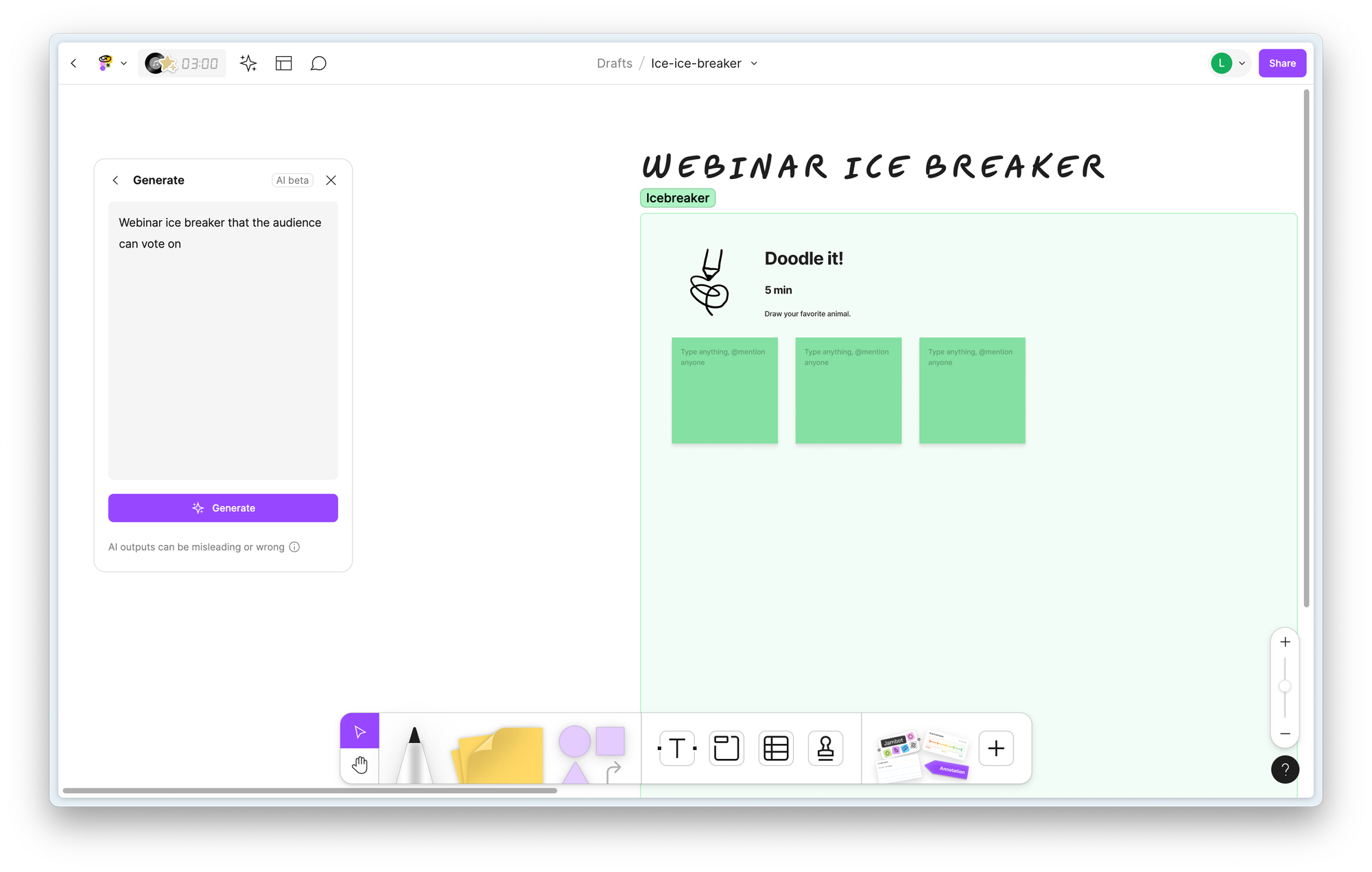 Screenshot of Figjam with an ice-breaker