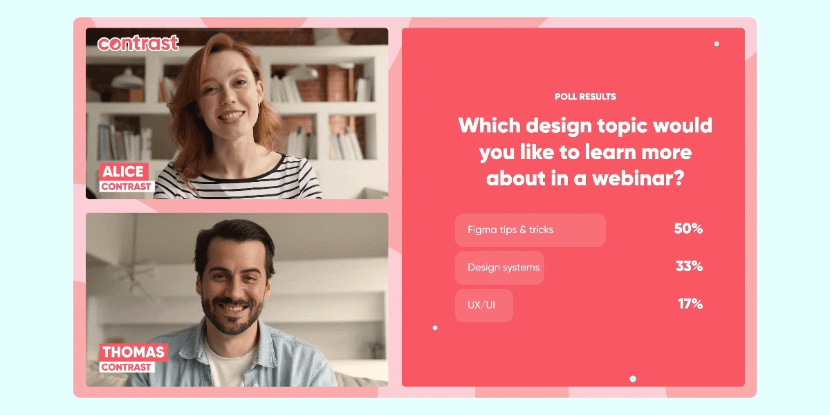 GIF showing a webinar stage with a presenter introducing a poll
