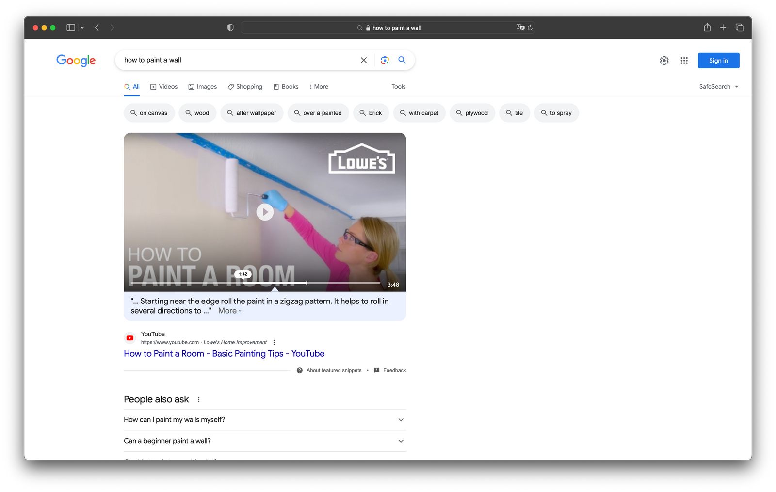 Screenshot of Google promoting videos in search result pages