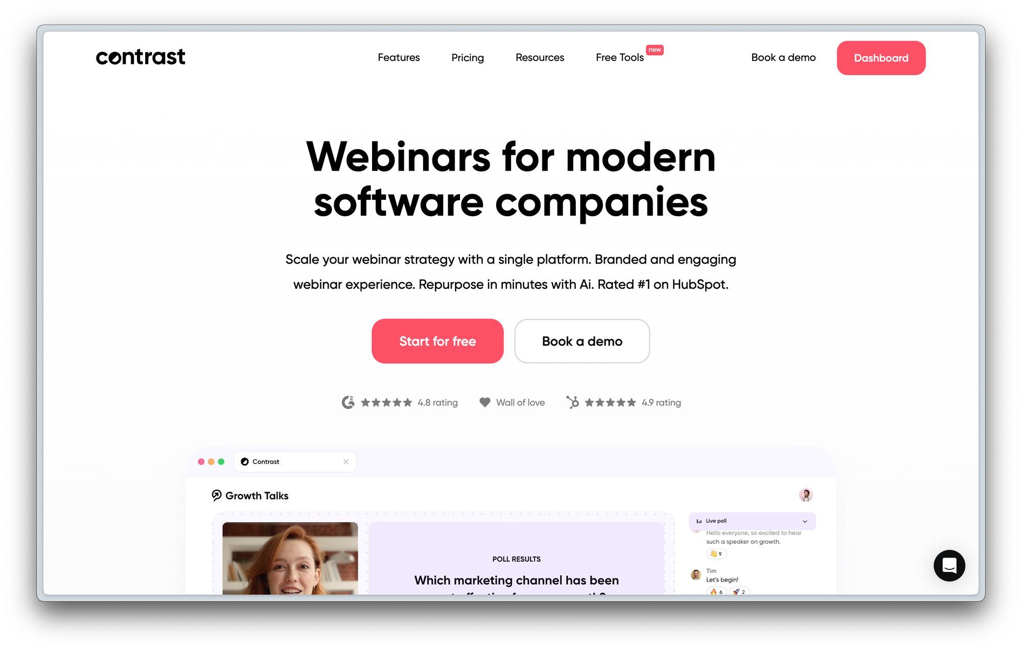 Image of Contrast's website, a webinar platform