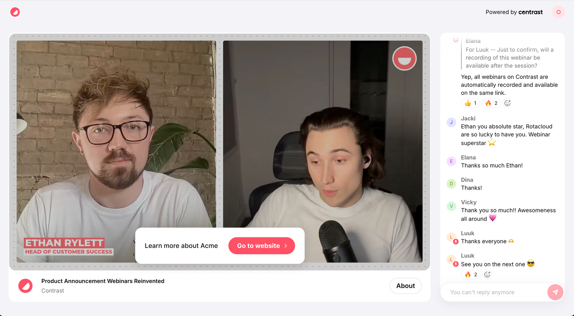 CTA pushed on stream during a live stream on Contrast