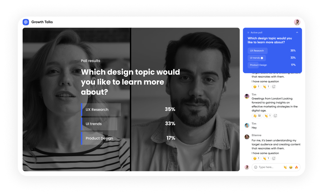 image of a well executed webinar using Contrast's webinar software.