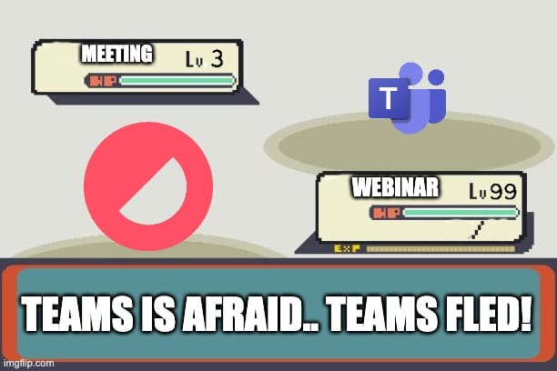 Image showing a battle between a low level meeting platform (microsoft teams) and a high level webinar platform (Contrast).