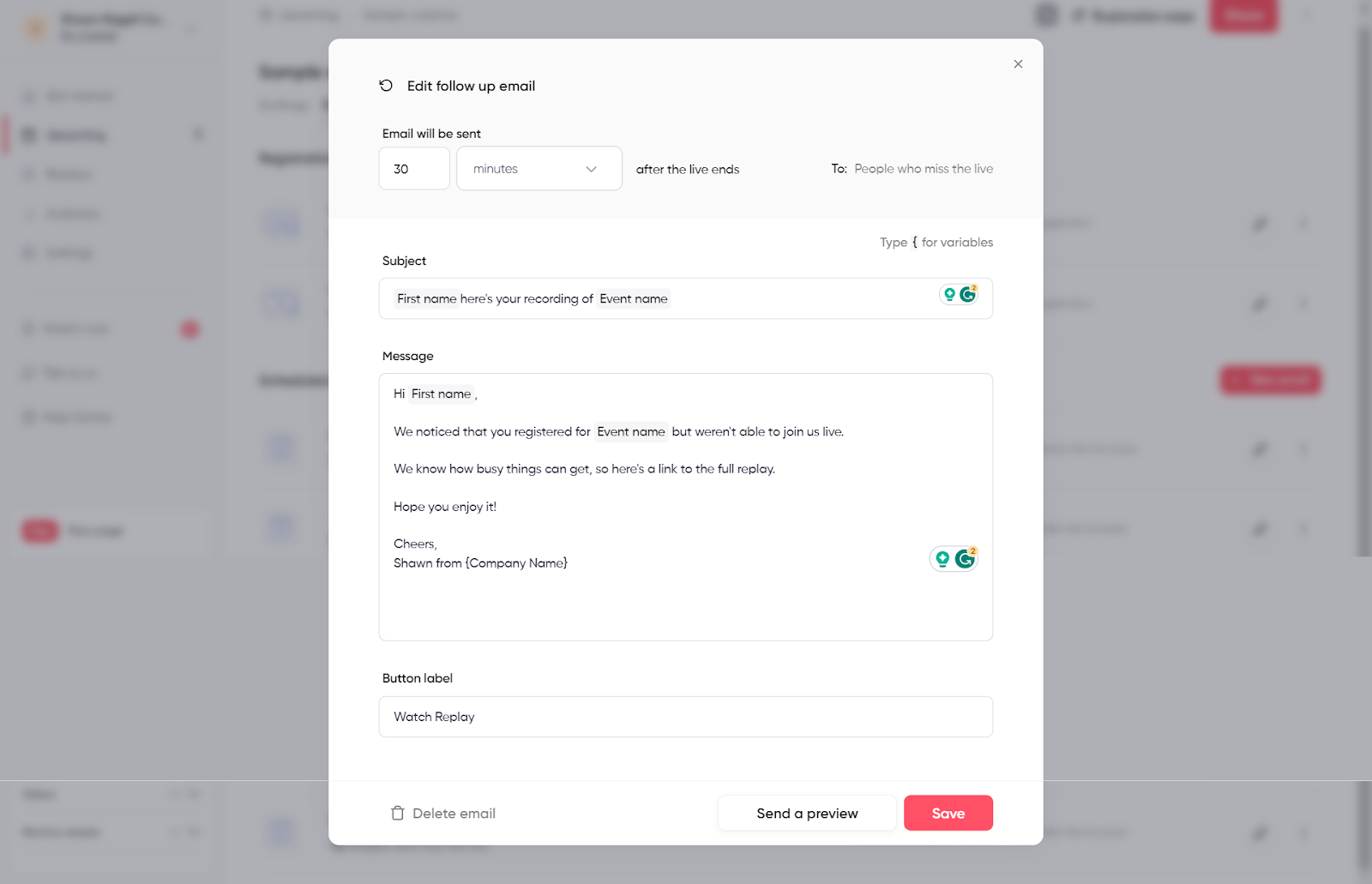 Image showing personalized follow up emails on Contrast