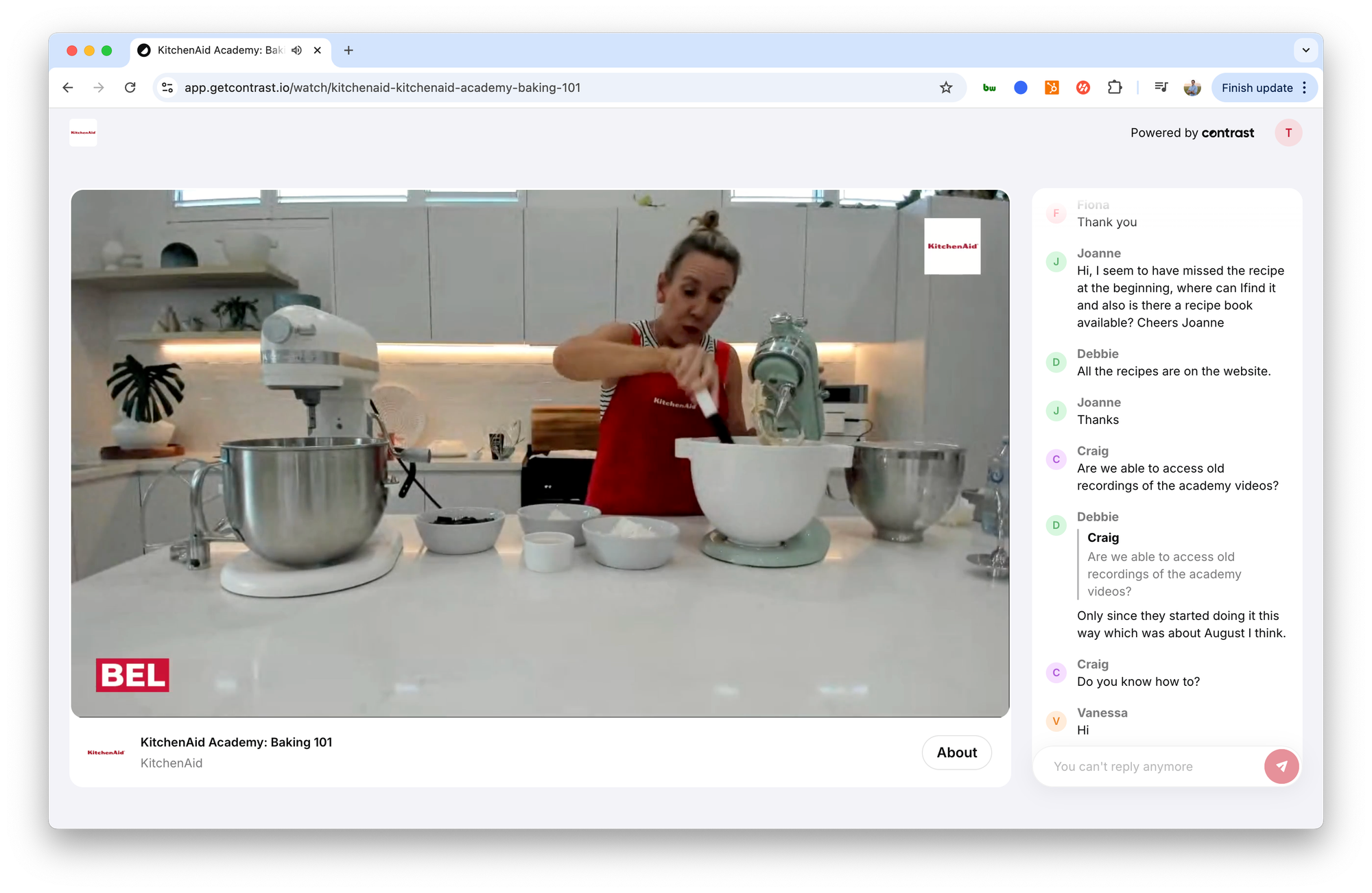 KitchenAid teaching recipes as webinar content using Contrast