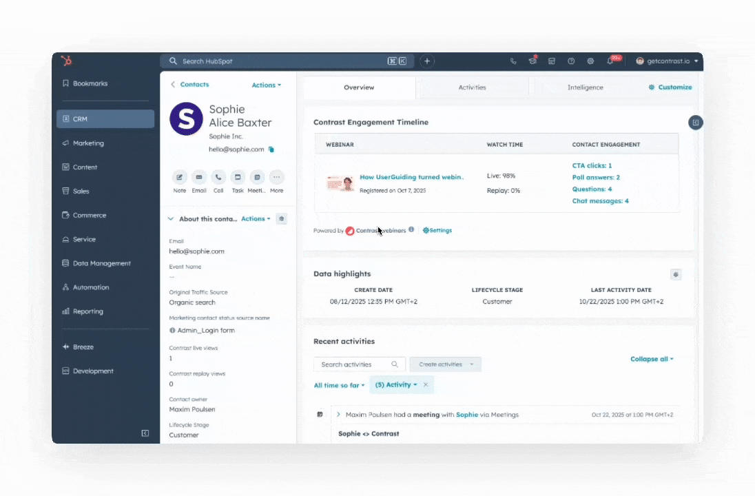 video showing engagement info directly inside HubSpot