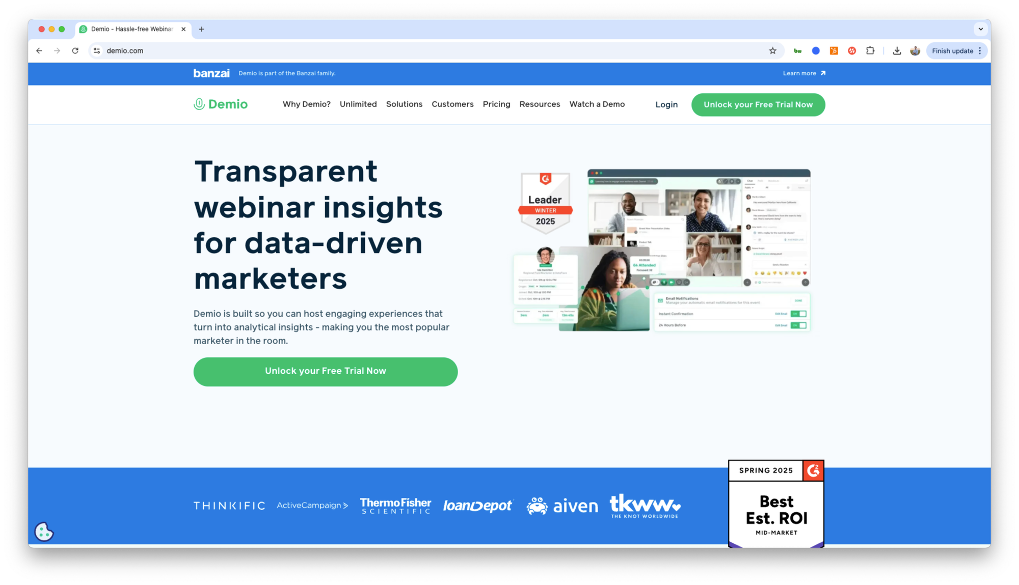 Demio homepage screenshot