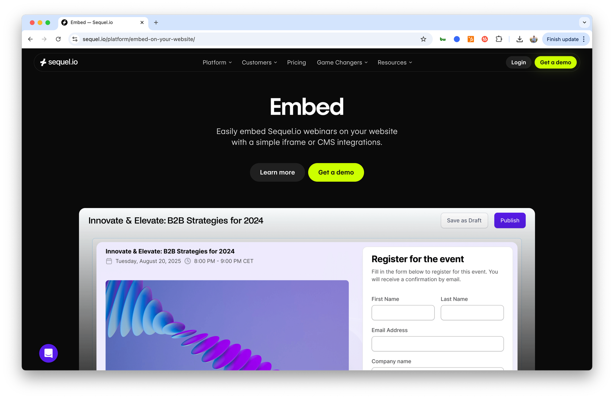 Screenshot showing sequel website