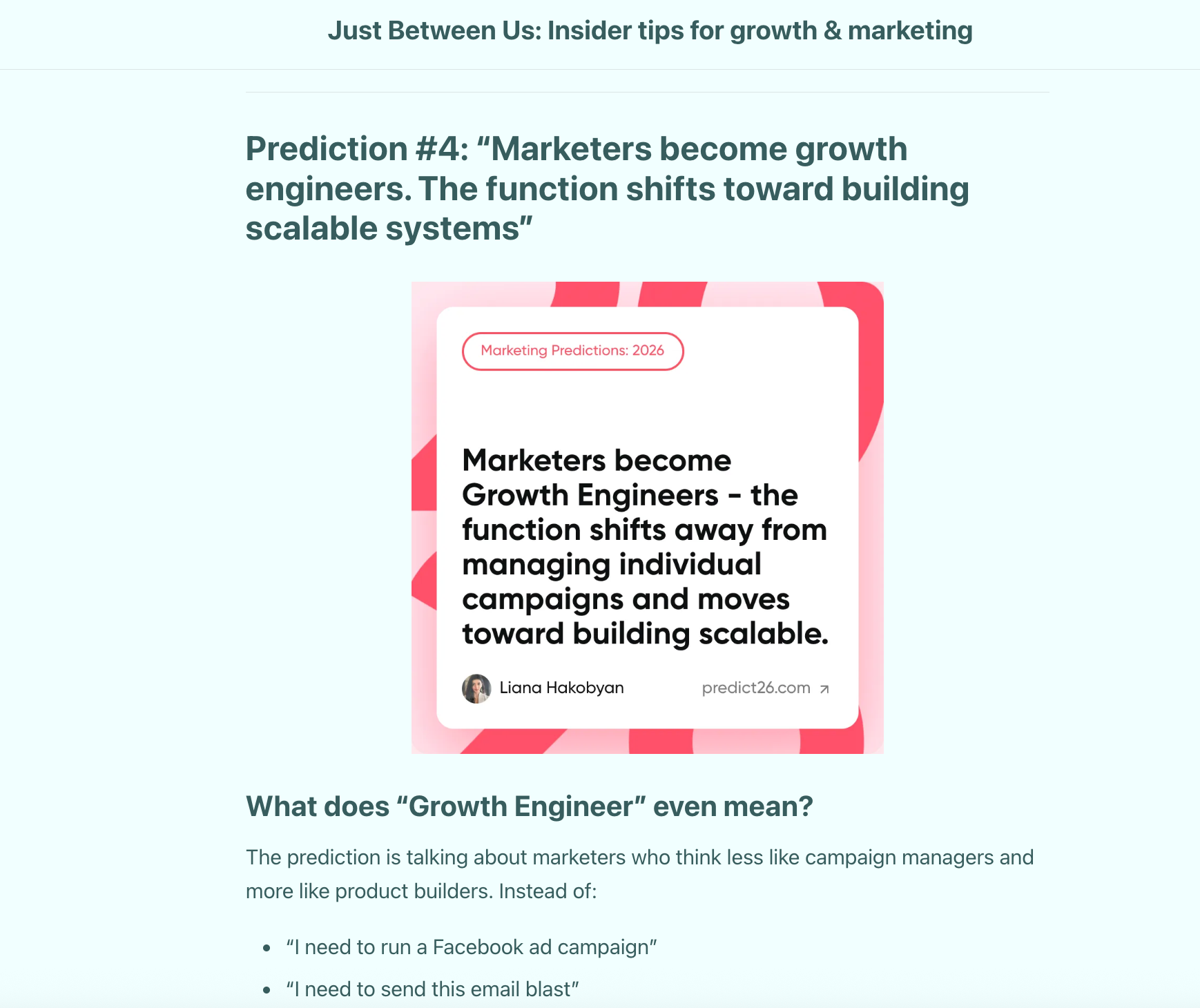 Screenshot from a Substack newsletter including a quote from a webinar