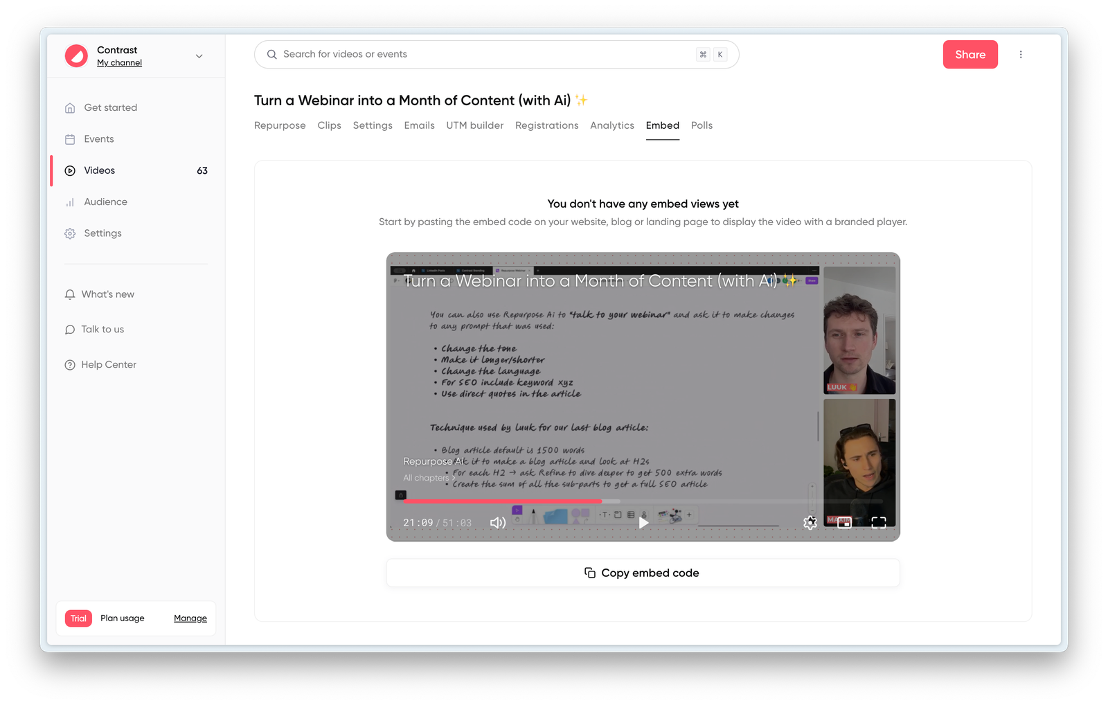 With Contrast you can embed videos with metadata on your website