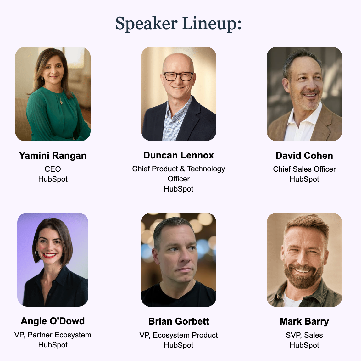 Line up of speakers at a HubSpot webinar
