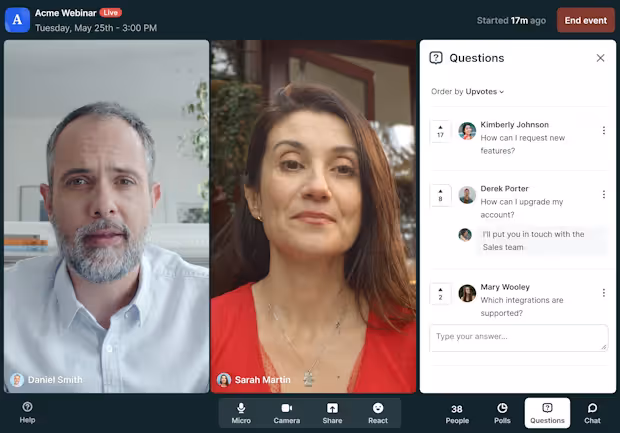 Livestorm browser-based webinar interface
