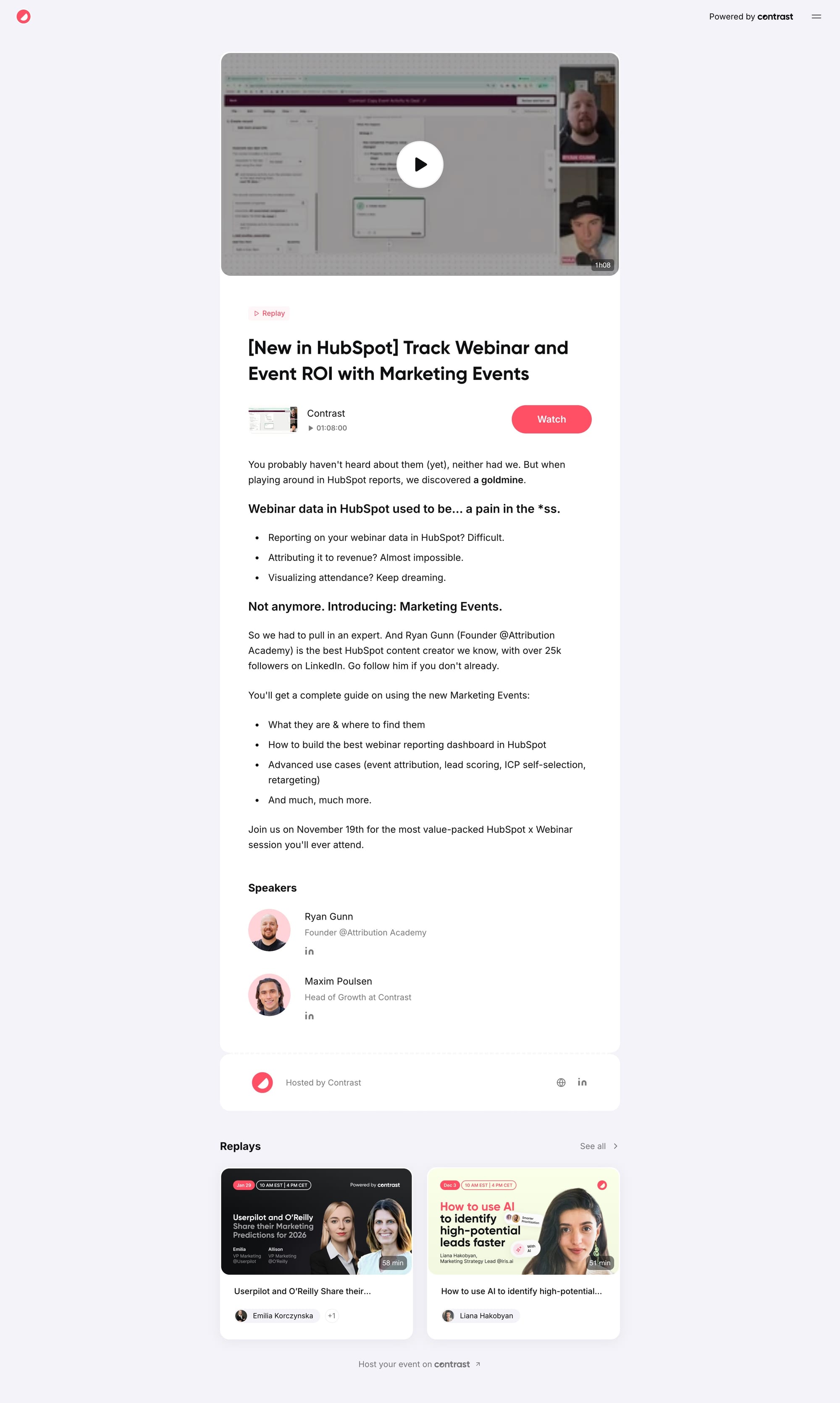 Webinar registration page for a webinar on HubSpot Marketing Events