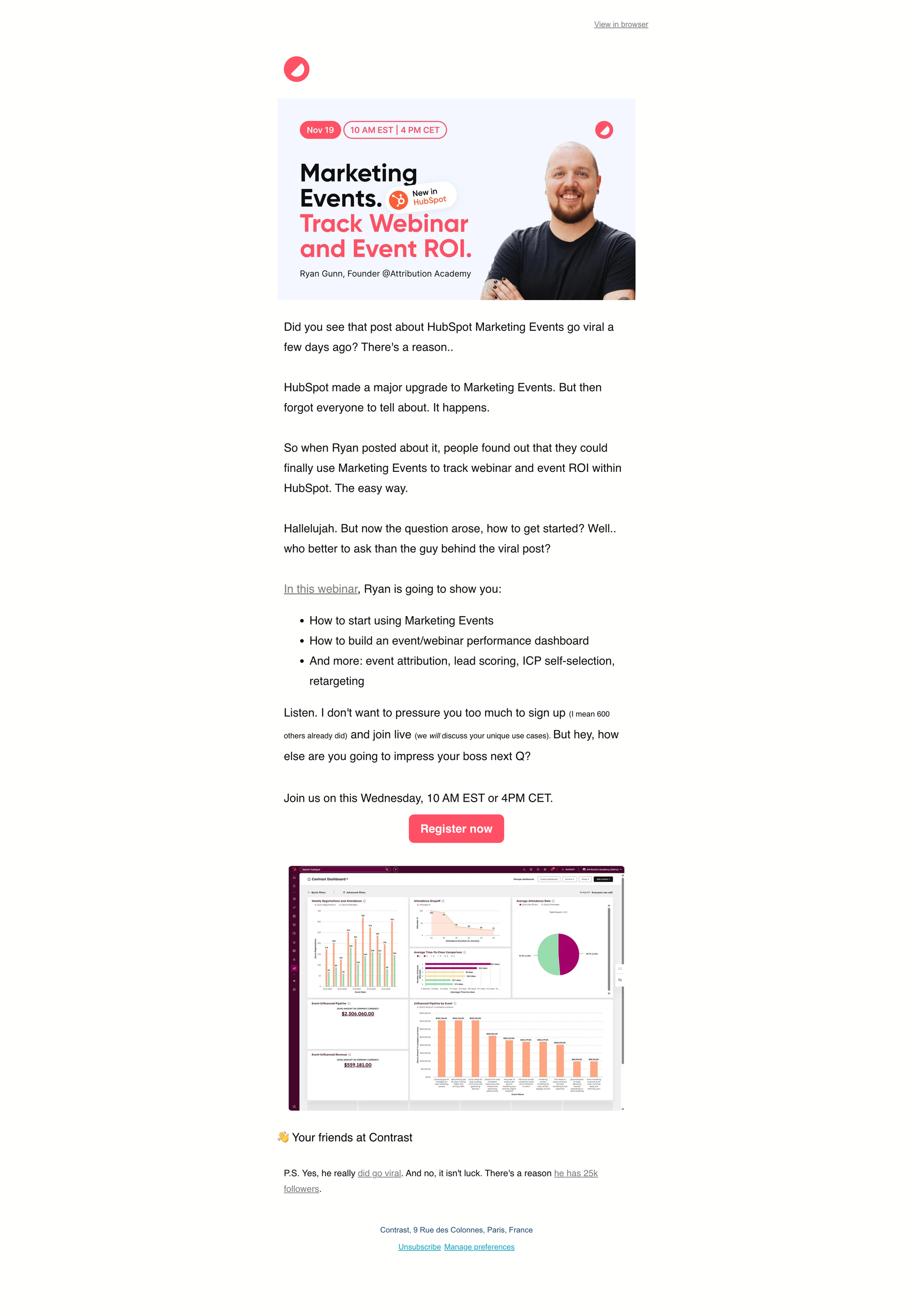 Webinar registration page that follows the 6-block framework