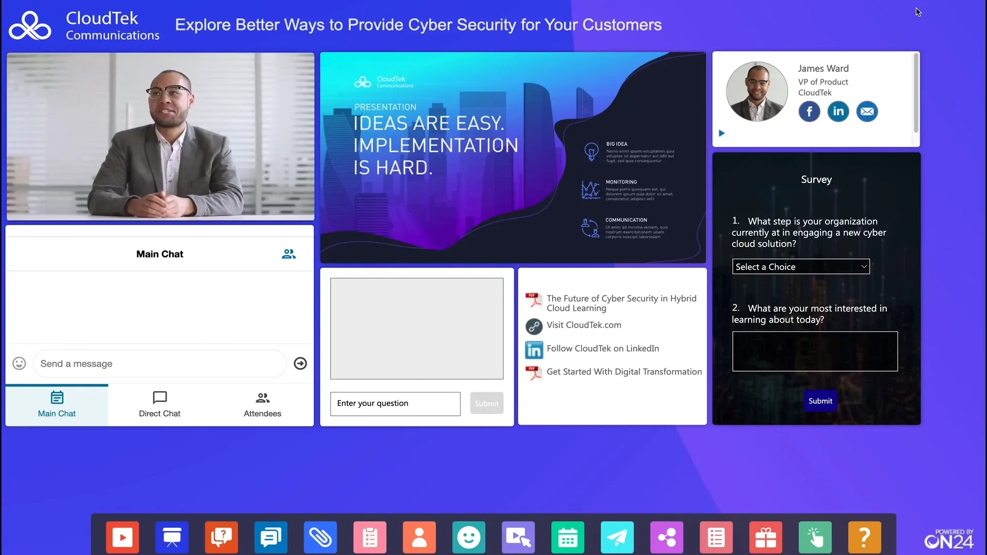 ON24 webinar platform interface during a live event