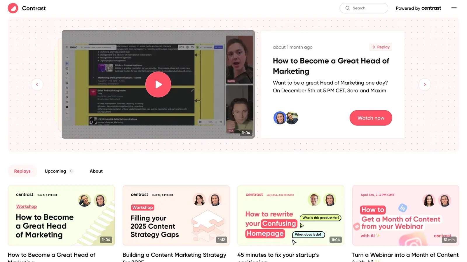 Screenshot showing how you can make a branded video channel on Contrast