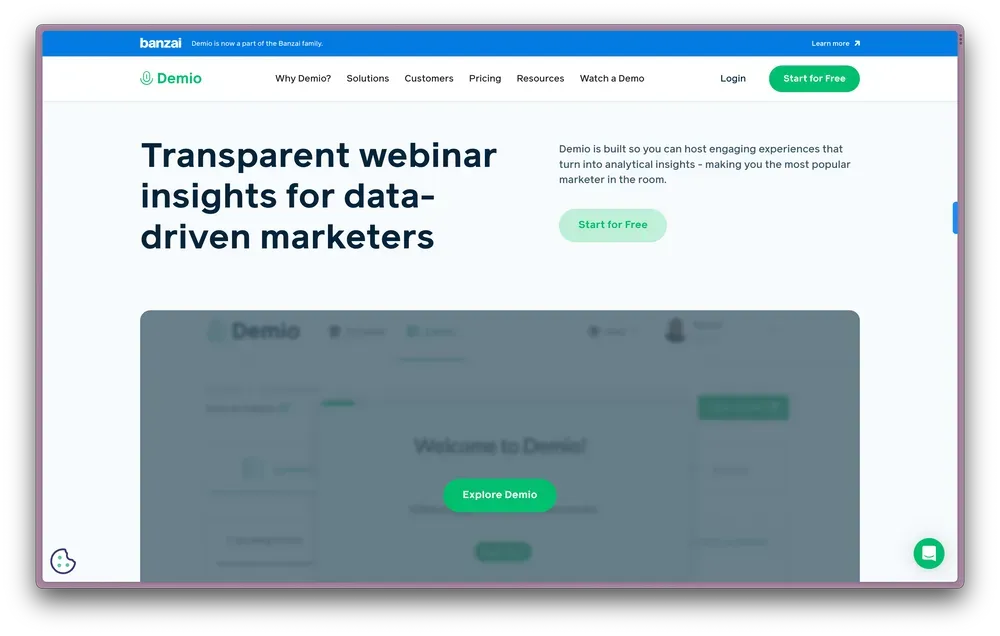Screenshot of Demio homepage