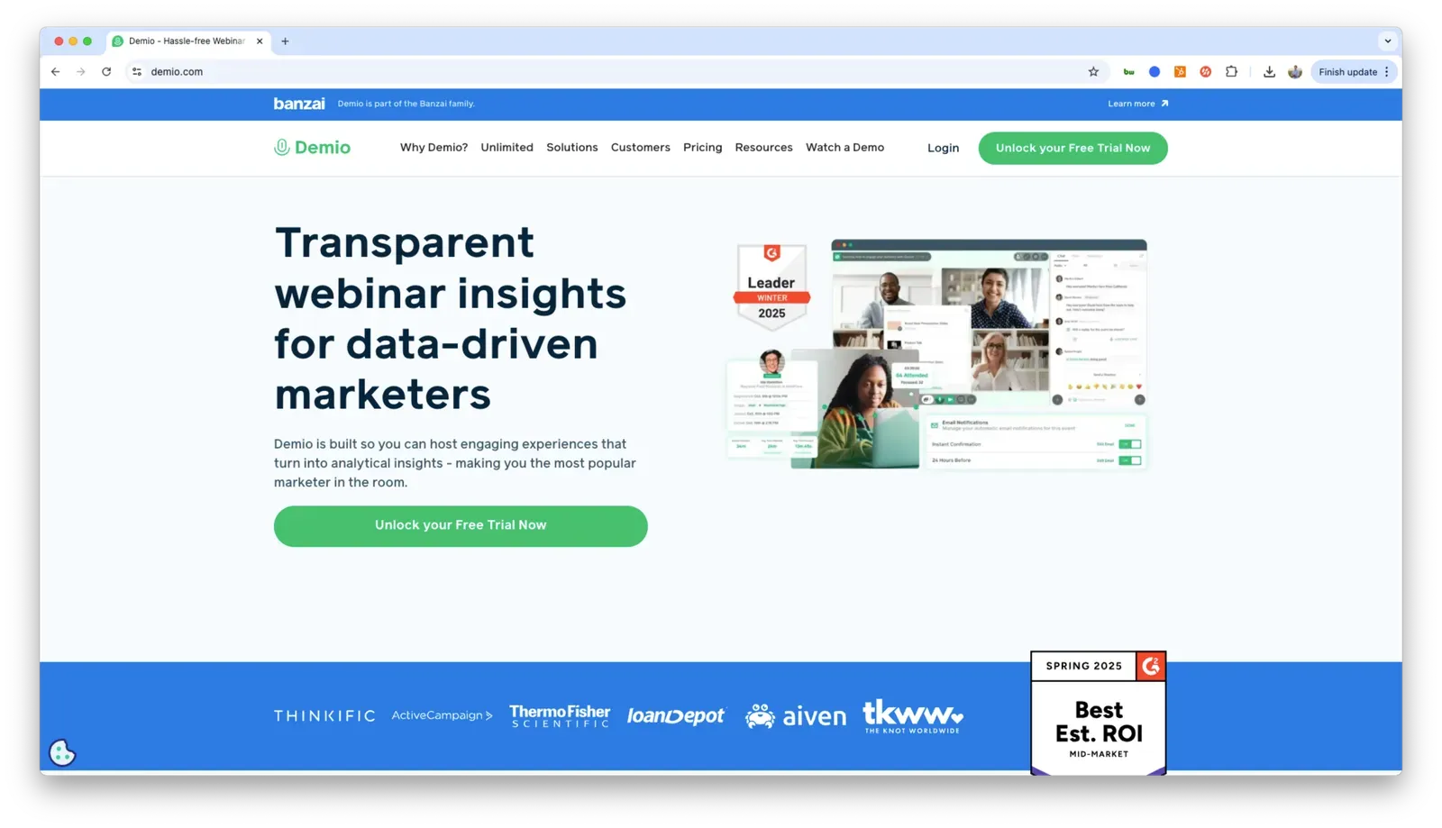 Demio homepage screenshot