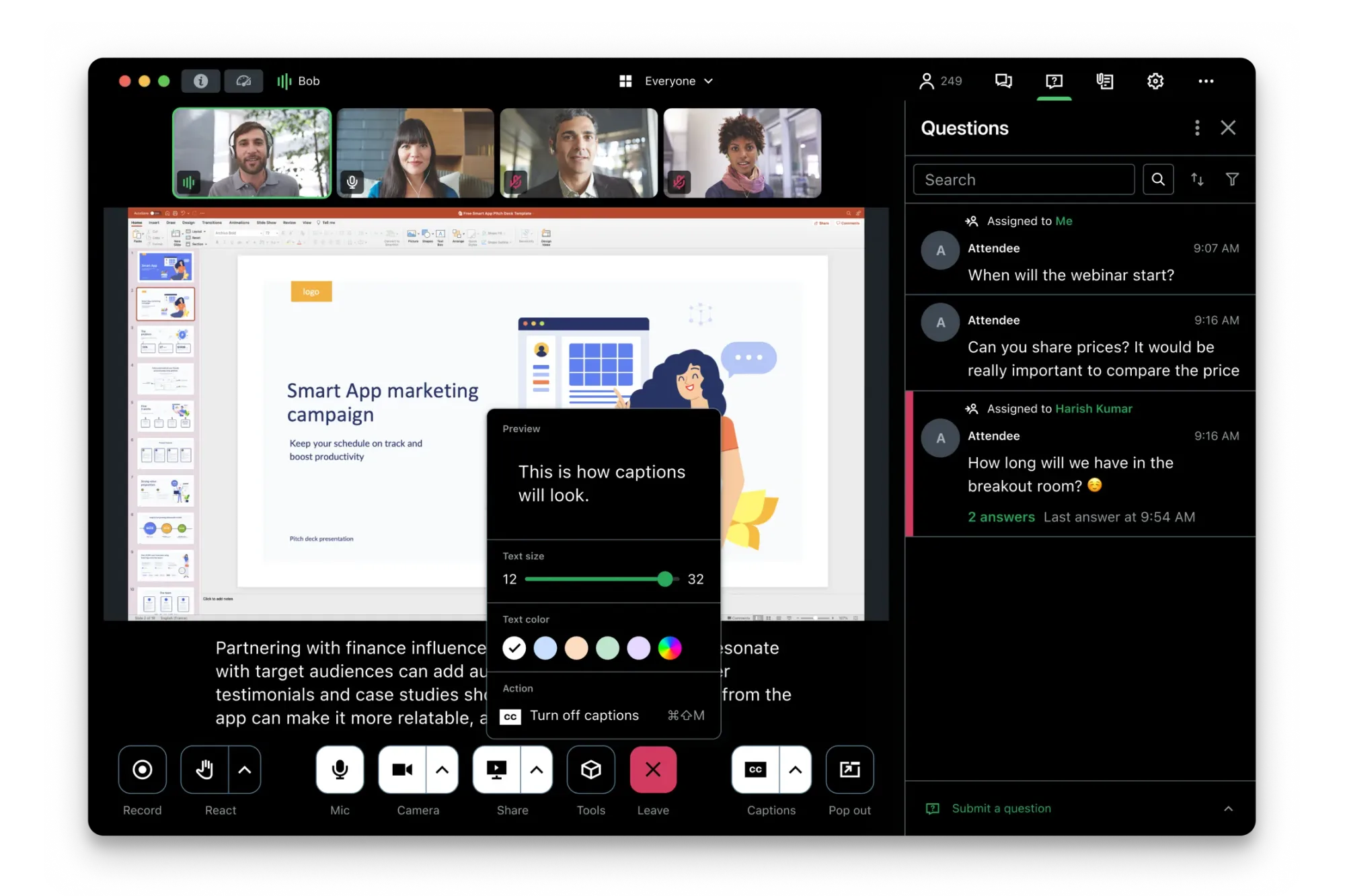 GoToWebinar interface for a live webinar